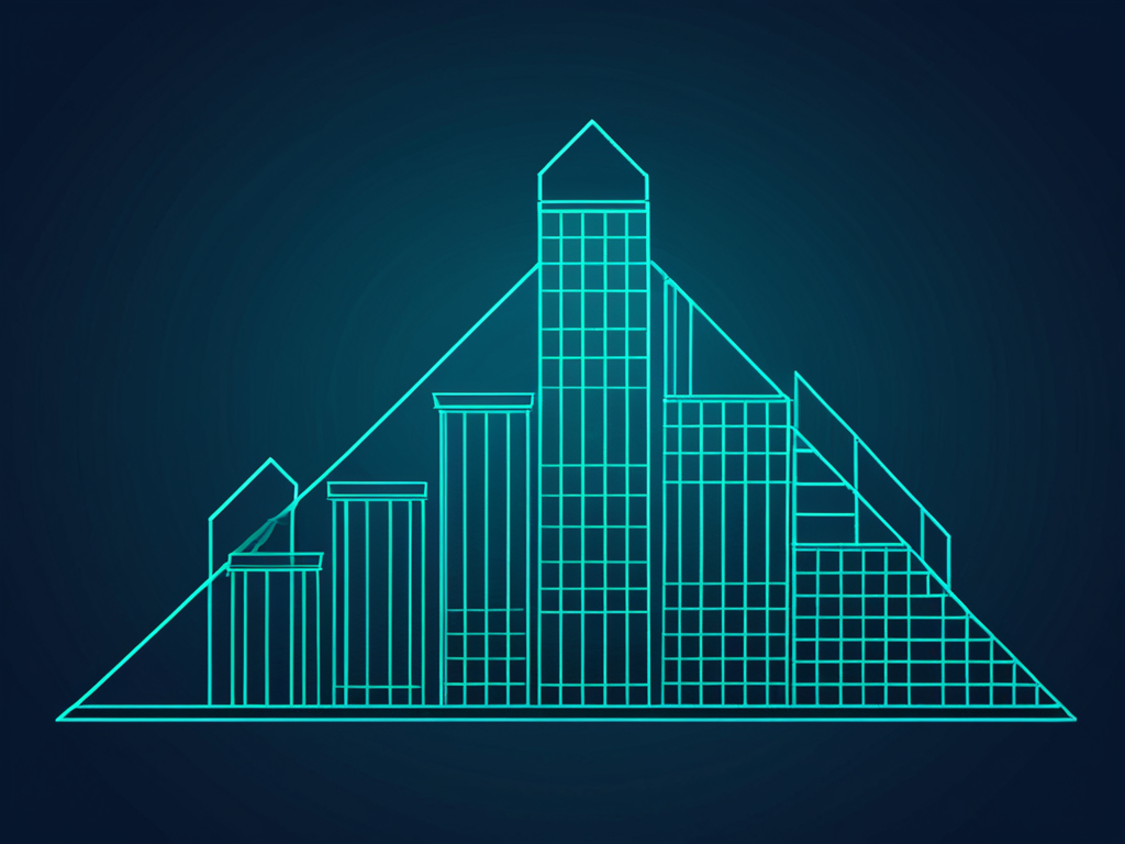 Abstrakte Illustration: Finance und Versicherung mit Compliance- und Sicherheitsmotiv in Blau.