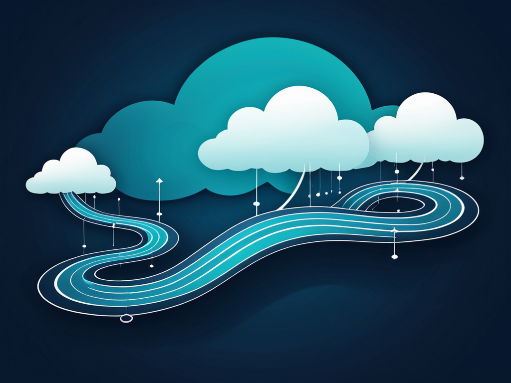 Abstrakte Illustration: Cloud-Roadmap und Umsetzungsplanung in Blau.