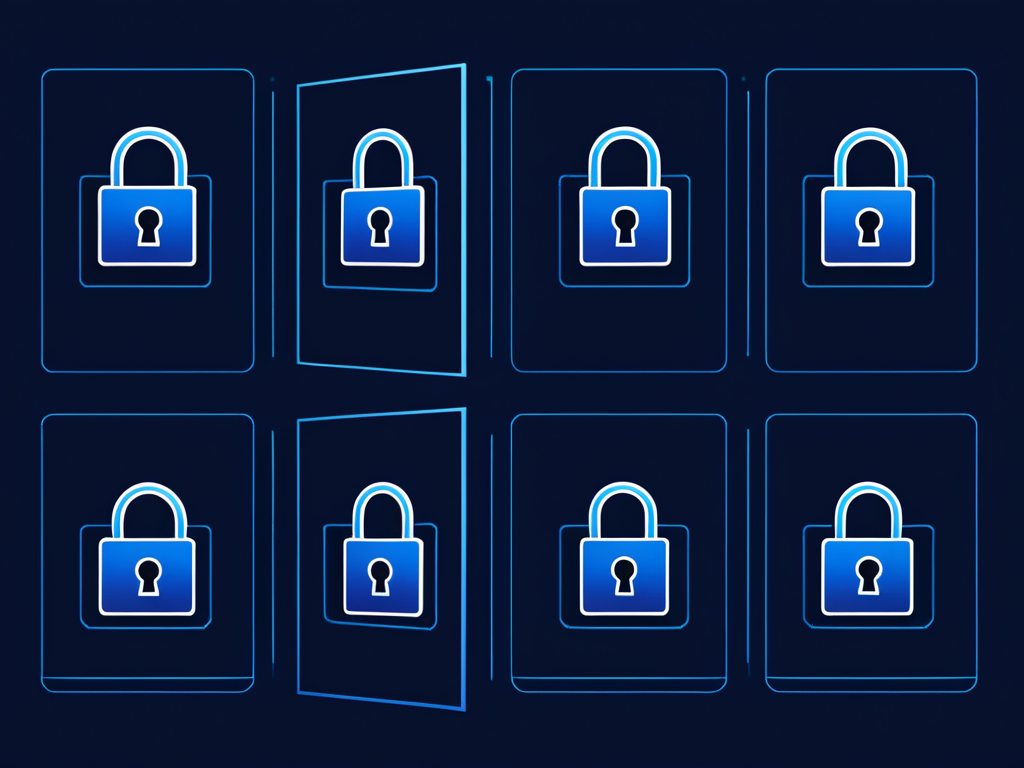 Abstrakte Illustration: Dokumente, DSGVO/Compliance und Checkmark in Blau.
