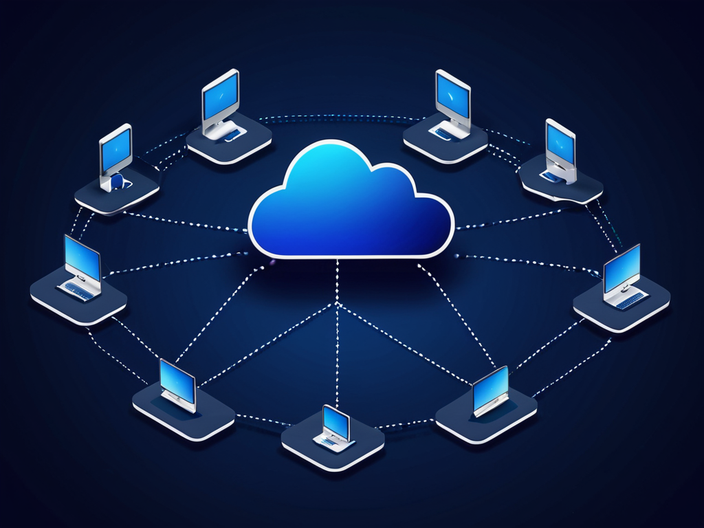 Abstrakte Illustration: Endpoint- und Cloud-Security in Blau.
